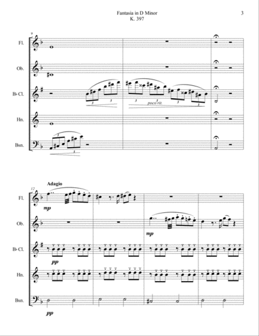 Mozart Fantasia in D Minor K. 397 for Woodwind Quintet Woodwind Quintet scores gallery preview page 5