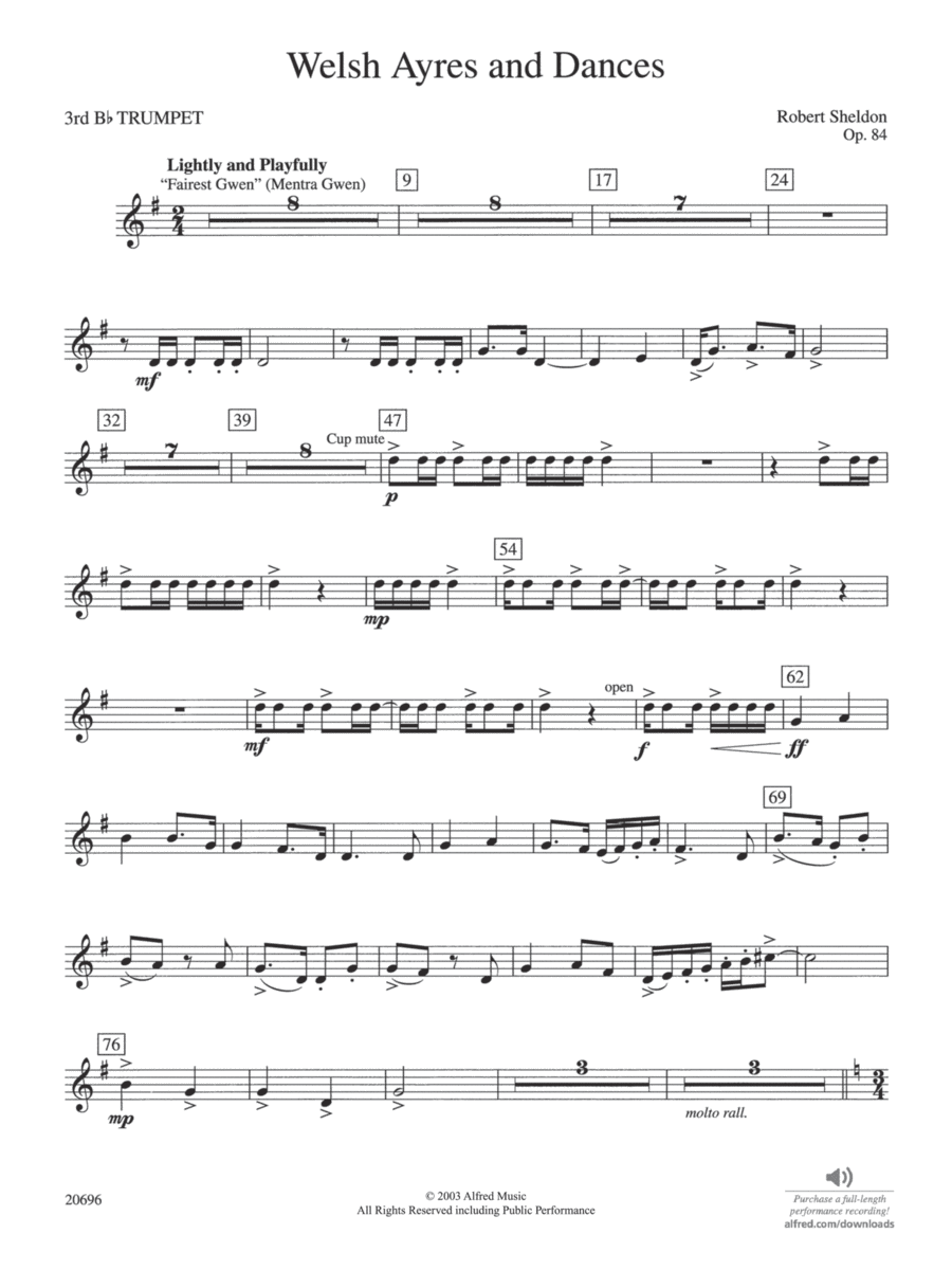 Welsh Ayres & Dances: 3rd B-flat Trumpet Concert Band scores gallery preview page 1