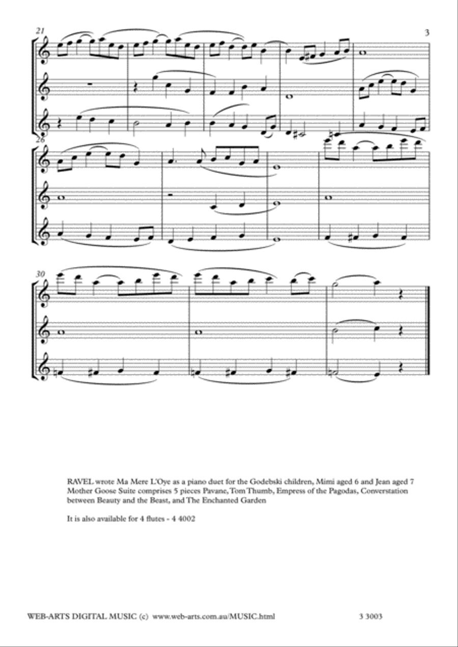 PAVANE from Mother Goose Suite for 3 flutes - RAVEL Flute Solo scores gallery preview page 3