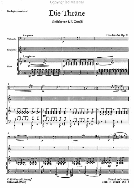 Die Thräne op. 30 -Gedicht von I.F. Castelli- (Ausgabe für mittlere Stimme. Horn (oder Violoncello) und Piano)