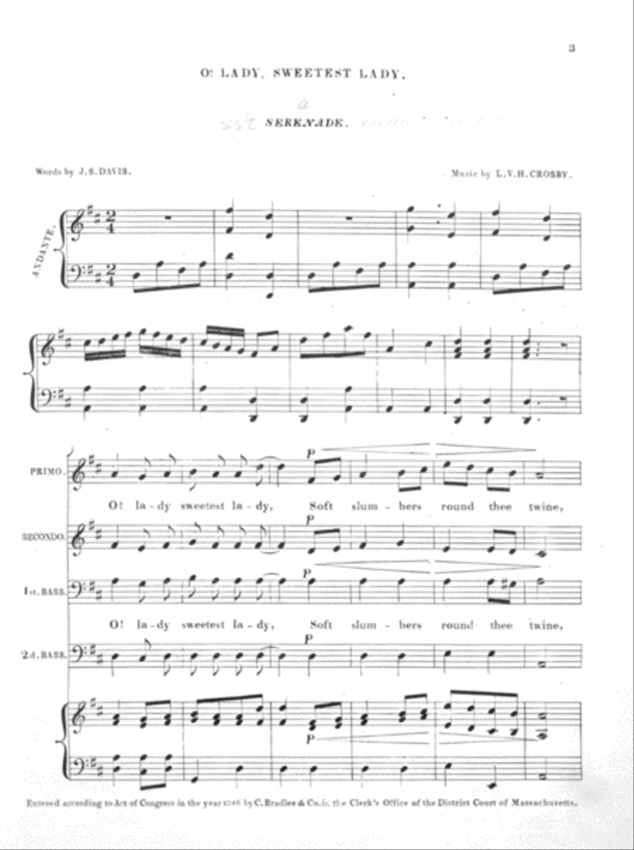 Melodies of the Harmoneons. O! Lady, Sweetest Lady. A Serenade 4-Part scores gallery preview page 2