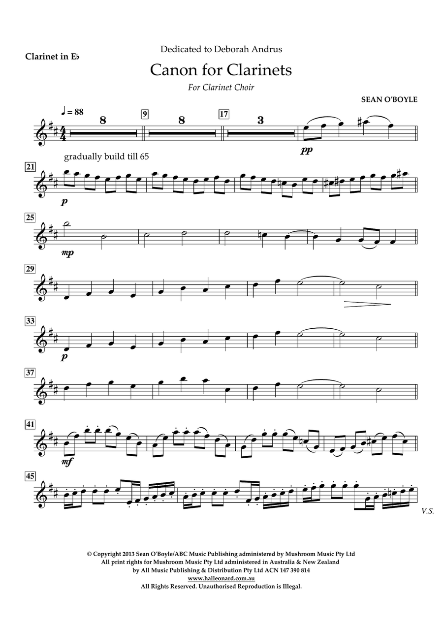 Canon For Clarinets - Eb Clarinet Woodwind Ensemble scores gallery preview page 1