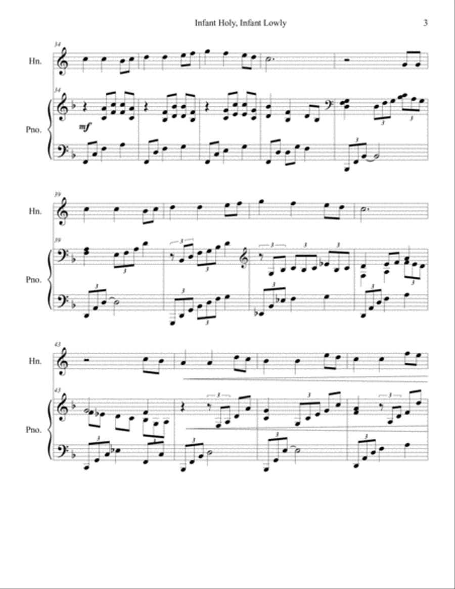 Infant Holy, Infant Lowly (horn/piano), arr. Brenda Portman Horn scores gallery preview page 3