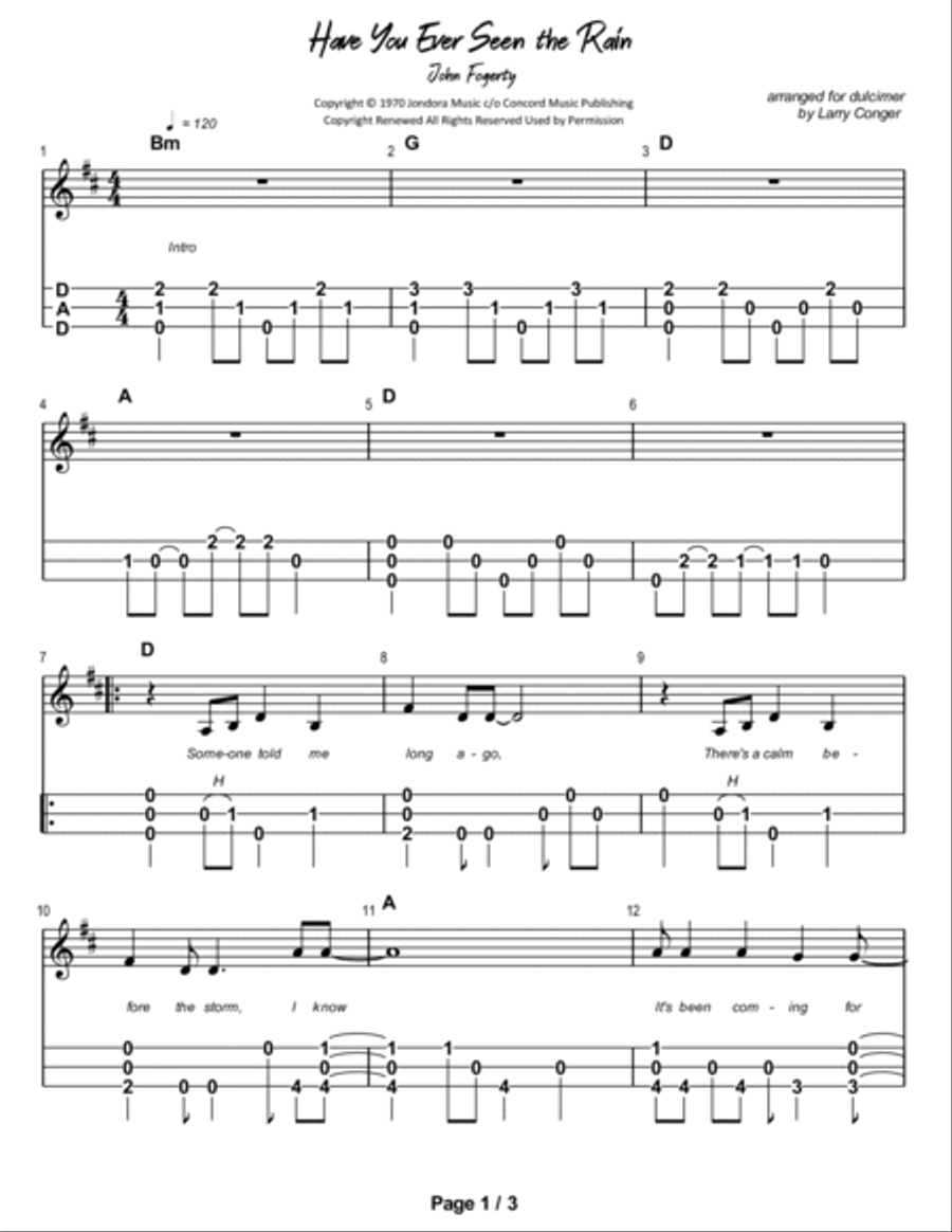 Have You Ever Seen The Rain? Dulcimer scores gallery preview page 2