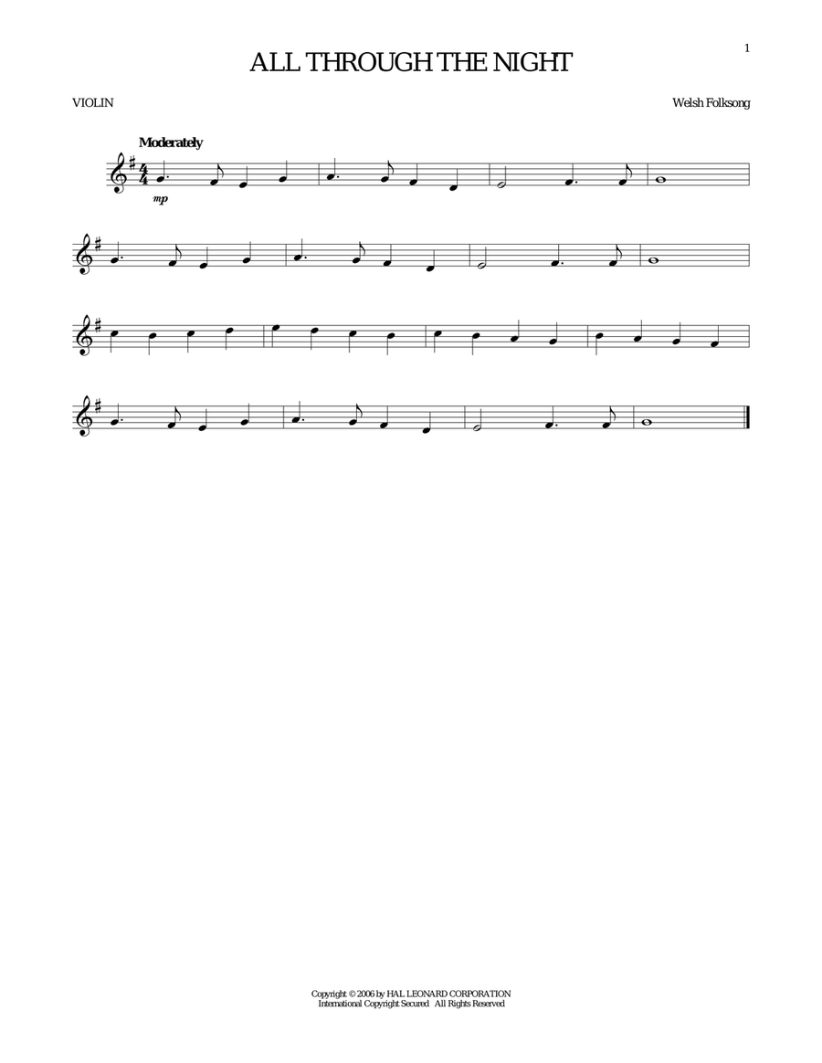 All Through The Night All Through The Night Violin Solo scores gallery preview page 1