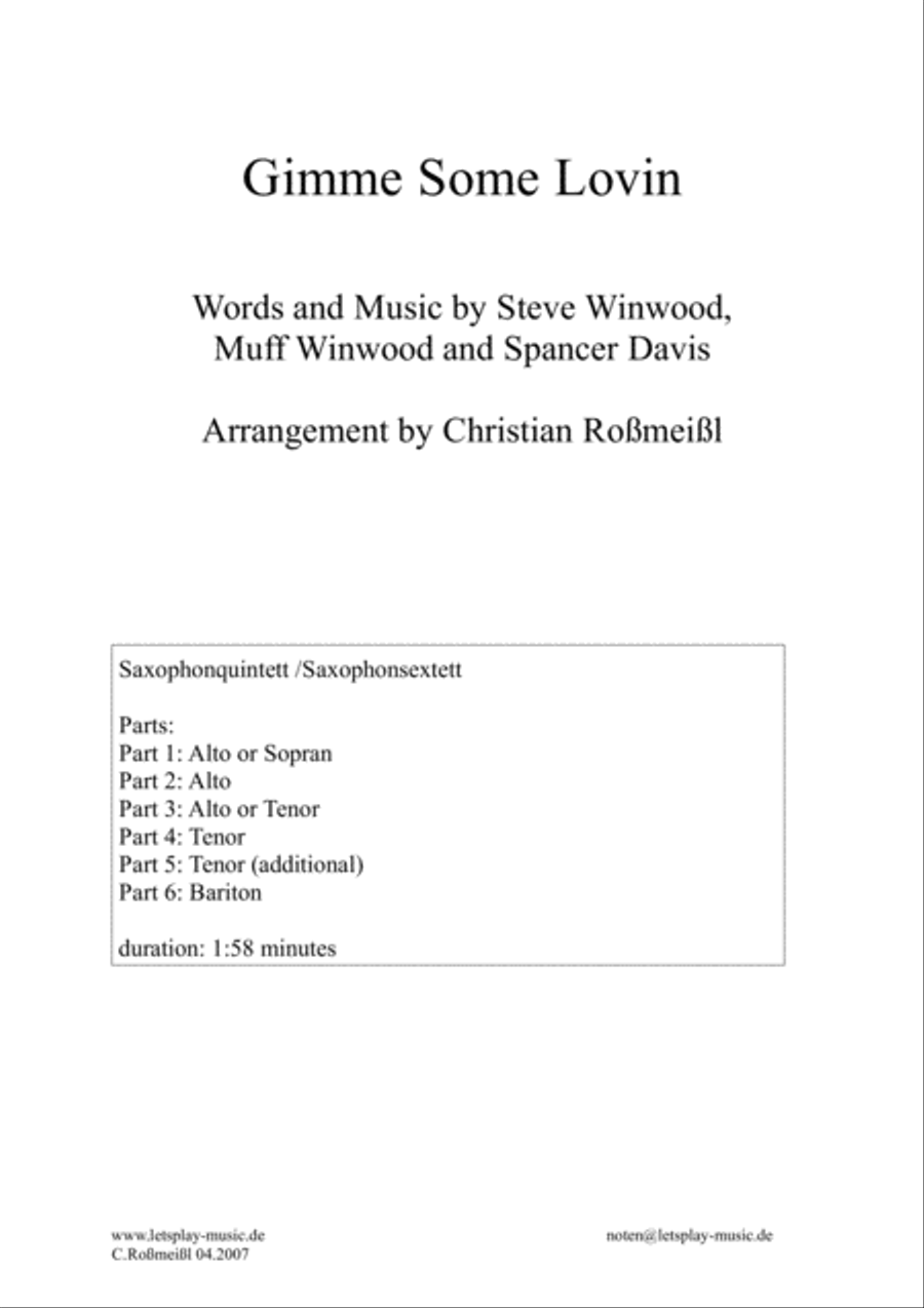 Gimme Some Lovin' Gimme Some Lovin' Woodwind Quintet scores gallery preview page 1