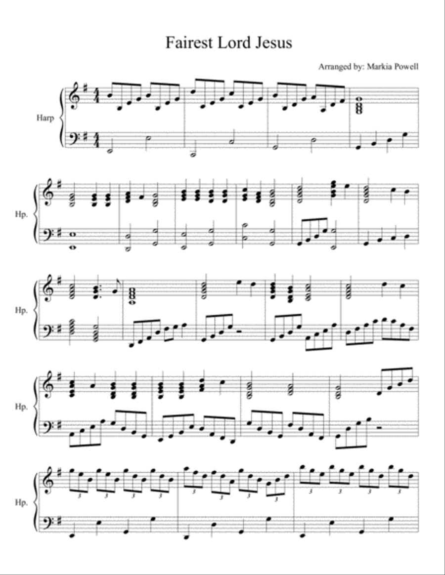 Fairest Lord Jesus (harp) Harp scores gallery preview page 1