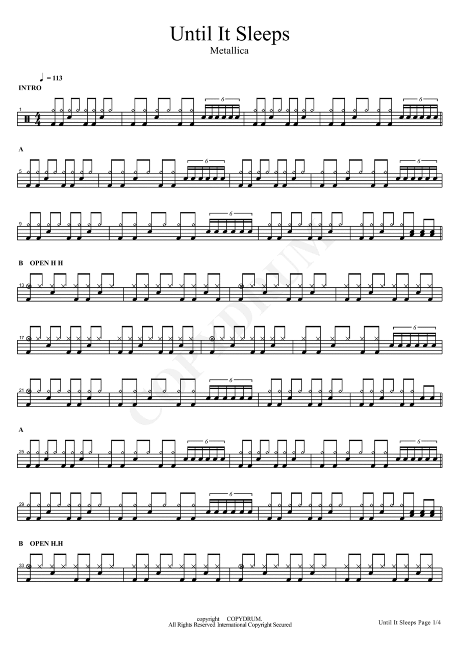 Until It Sleeps Drum Set scores gallery preview page 1