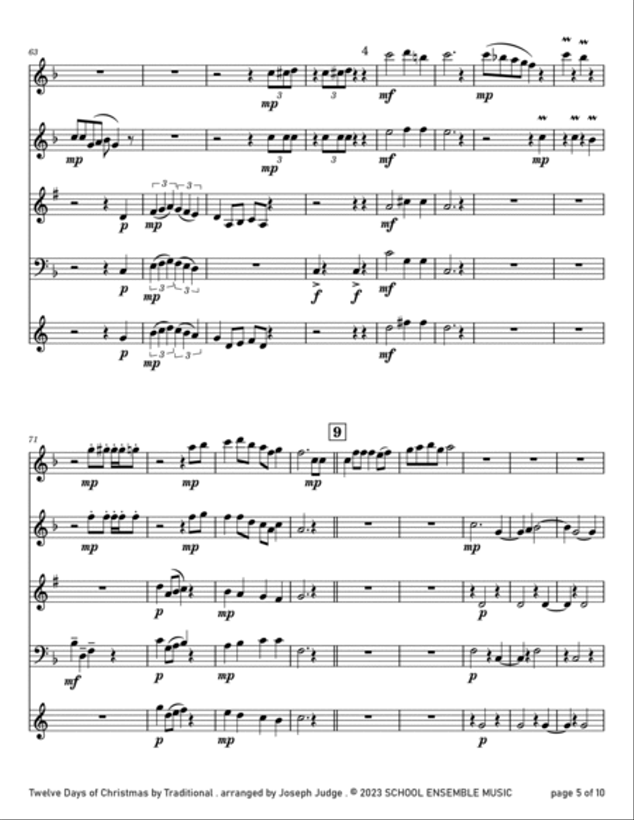 Twelve Days Of Christmas for Woodwind Quartet in Schools Woodwind Quartet scores gallery preview page 5
