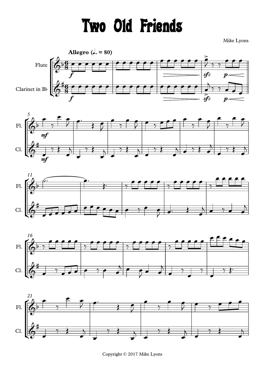 Two Old Friends - Duet for Flute and Clarinet Woodwind Duet scores gallery preview page 3
