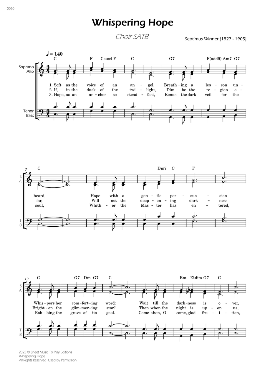 Whispering Hope - Choir SATB - W/Chords 4-Part scores gallery preview page 1