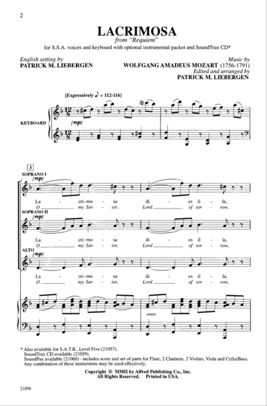Lacrimosa (from Requiem) Choir scores gallery preview page 1