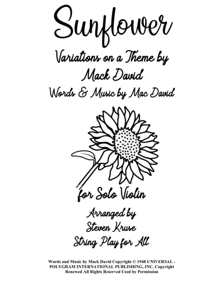 Sunflower by Mack David Violin Solo - Digital Sheet Music