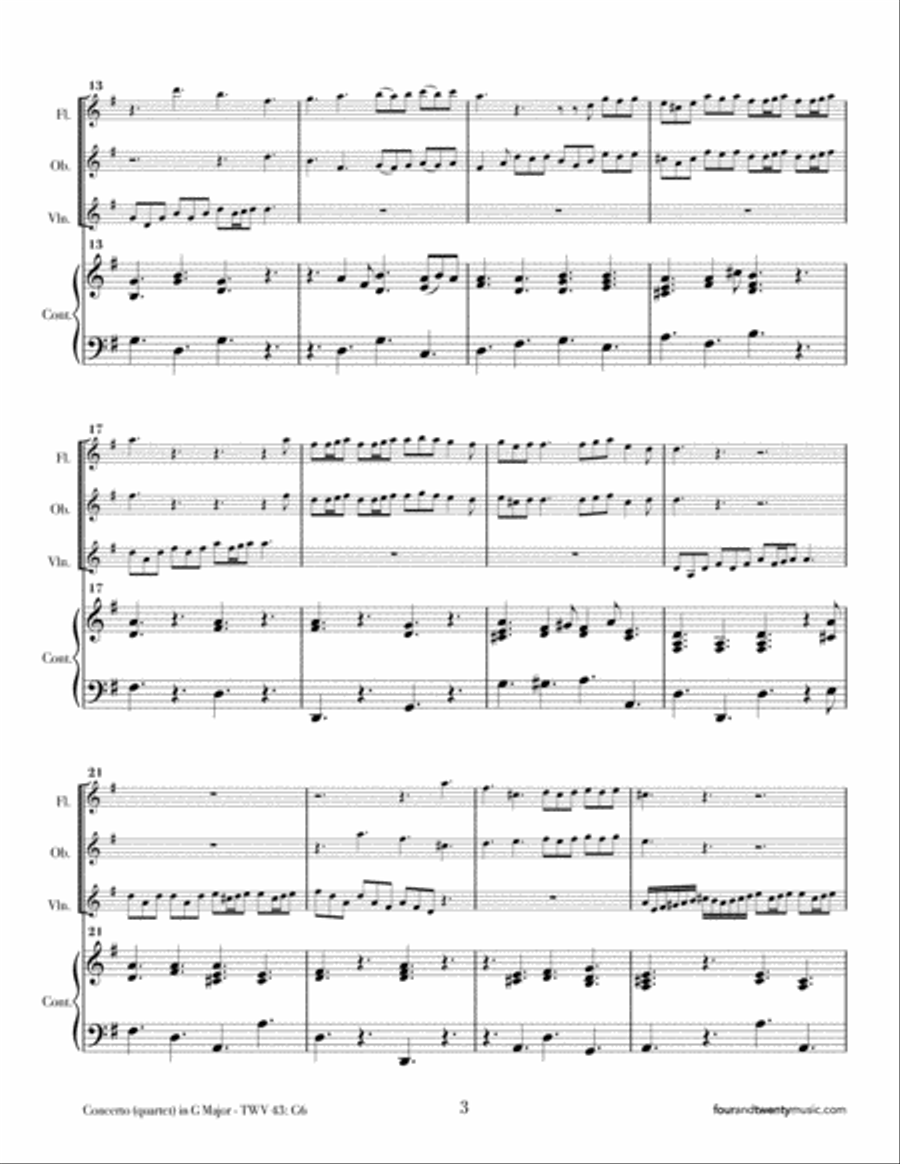 Concerto (Quartet) in G - TWV 43 G6 [Urtext] Small Ensemble scores gallery preview page 3