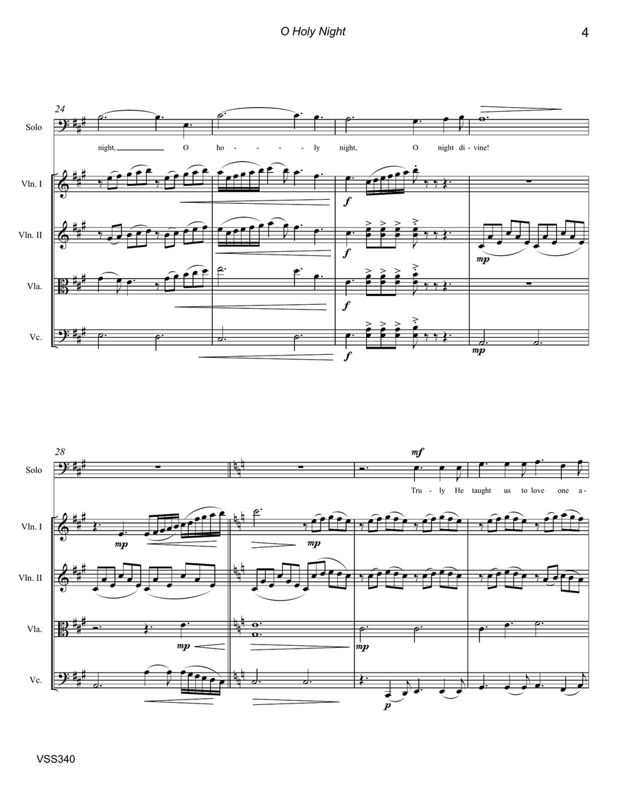 O HOLY NIGHT - VOCAL SOLO with STRING QUARTET accompaniment String Quartet scores gallery preview page 4