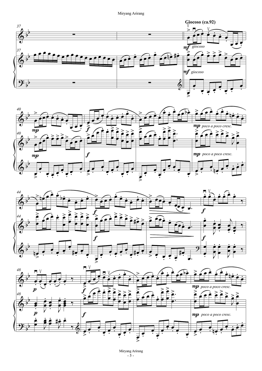 Miryang Arirang (For Violin and Piano) Violin Solo scores gallery preview page 5