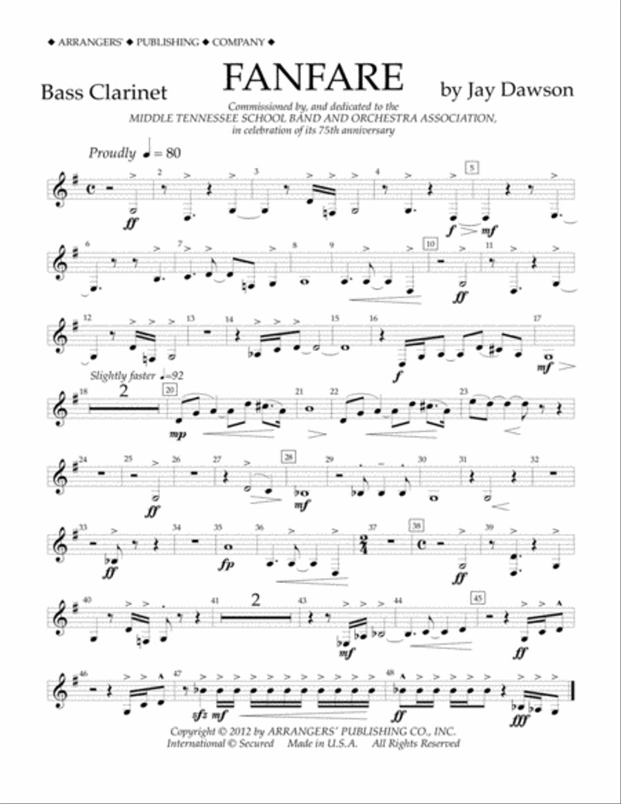 Fanfare - Bass Clarinet Fanfare - Bass Clarinet Concert Band scores gallery preview page 1