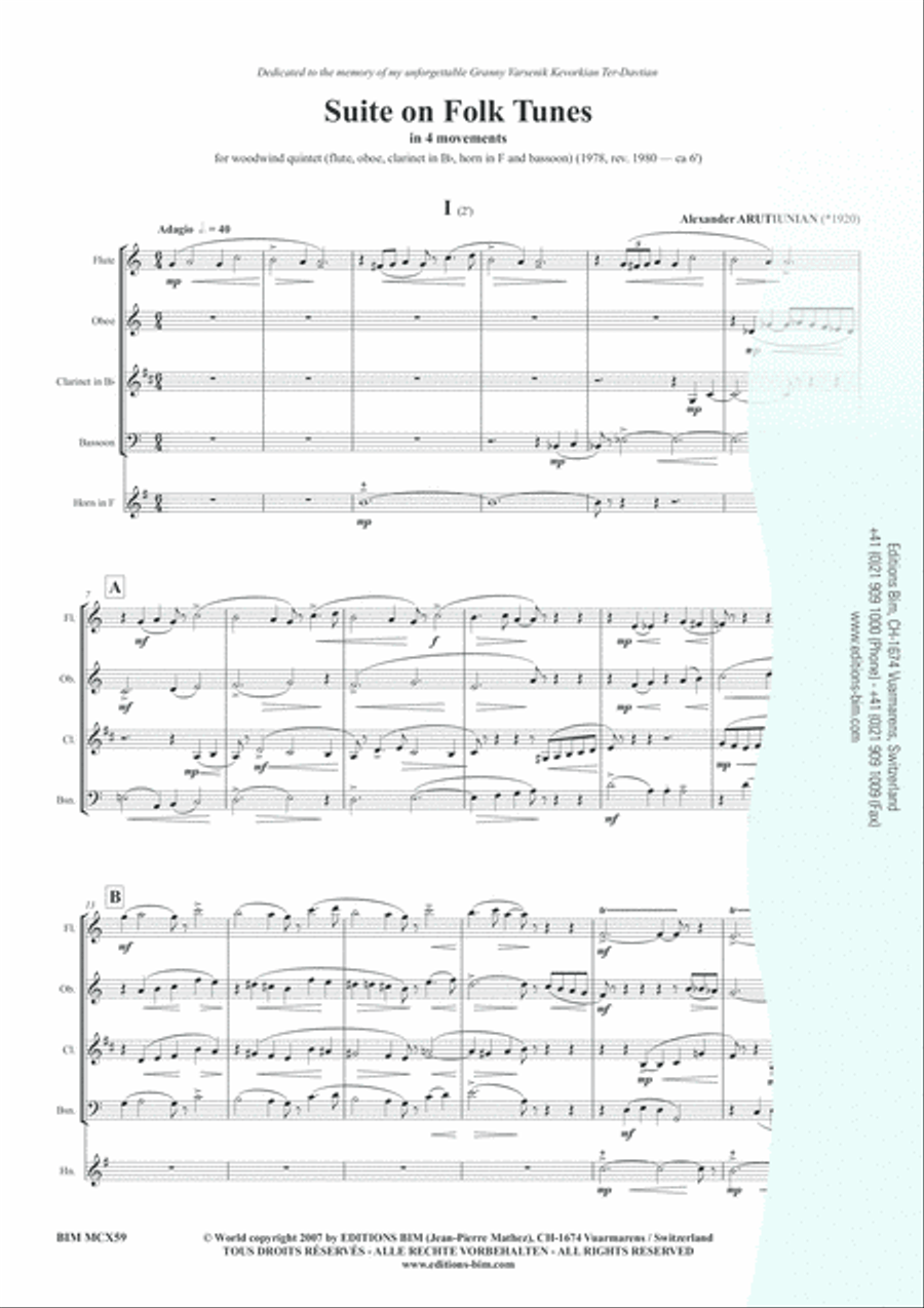Suite on Folk Tunes Woodwind Quintet scores gallery preview page 2