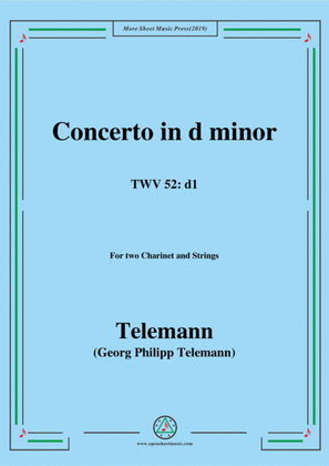 Book cover for Telemann-Concerto in d minor,TWV 52-d1,for 2 Clarinets and Strings