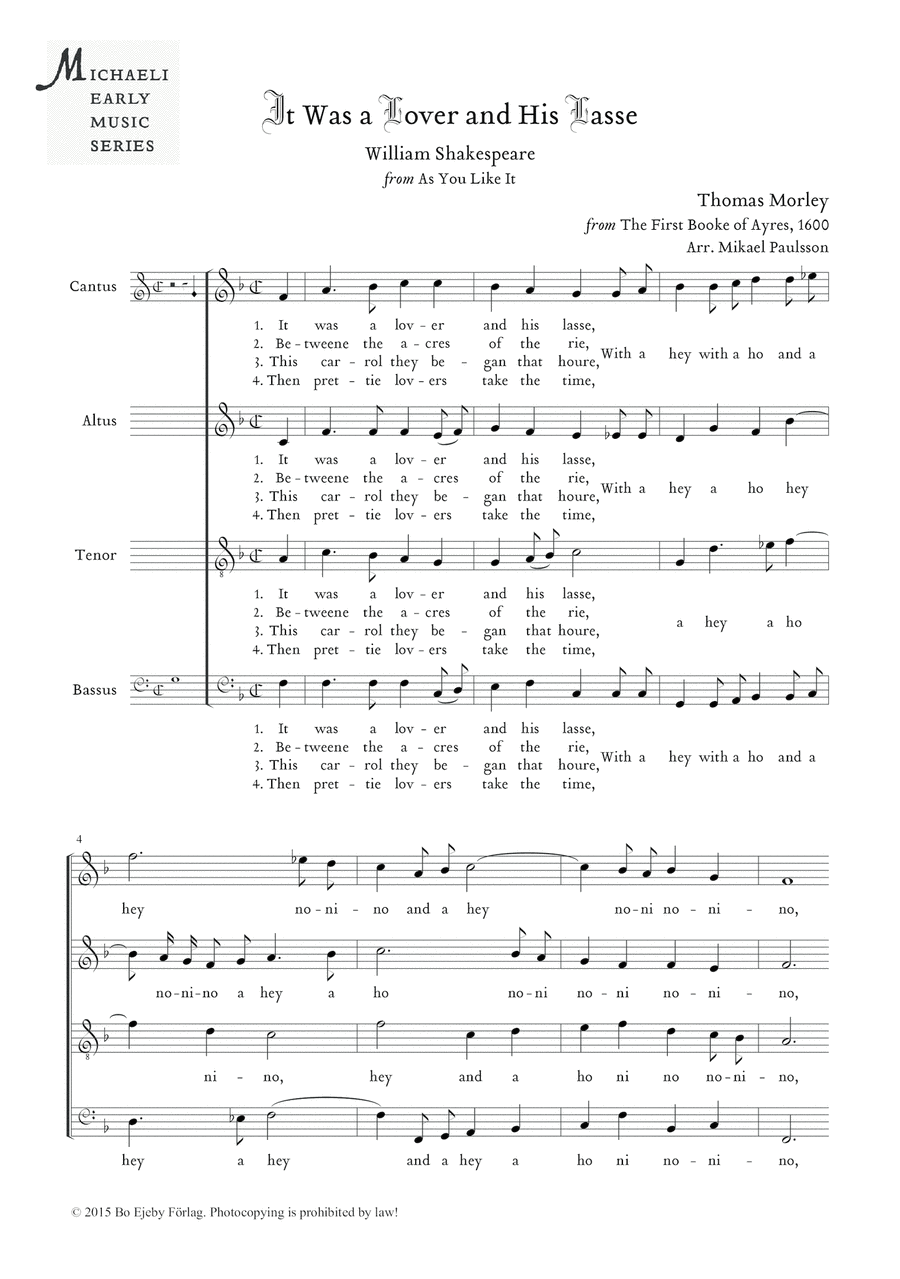 It Was a Lover and His Lasse 4-Part scores gallery preview page 1