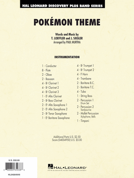 Pokémon Theme by Paul Murtha Concert Band - Sheet Music