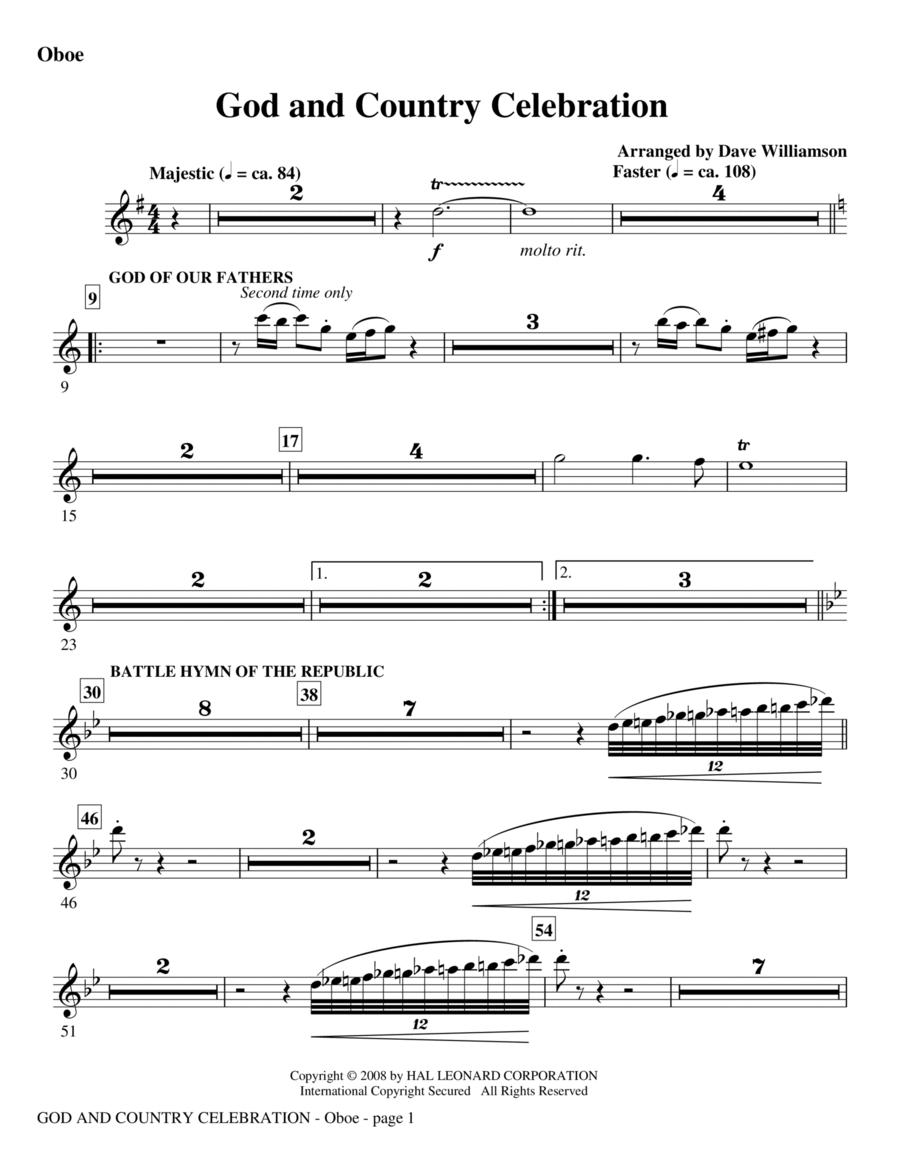 God And Country Celebration (Medley) - Oboe Choir scores gallery preview page 1