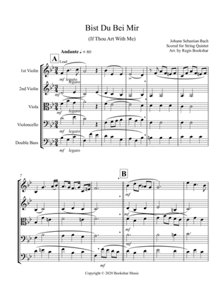 Book cover for Bist Du Bei Mir (Bb) (String Quintet - 2 Violins, 1 Viola, 1 Cello, 1 Bass)