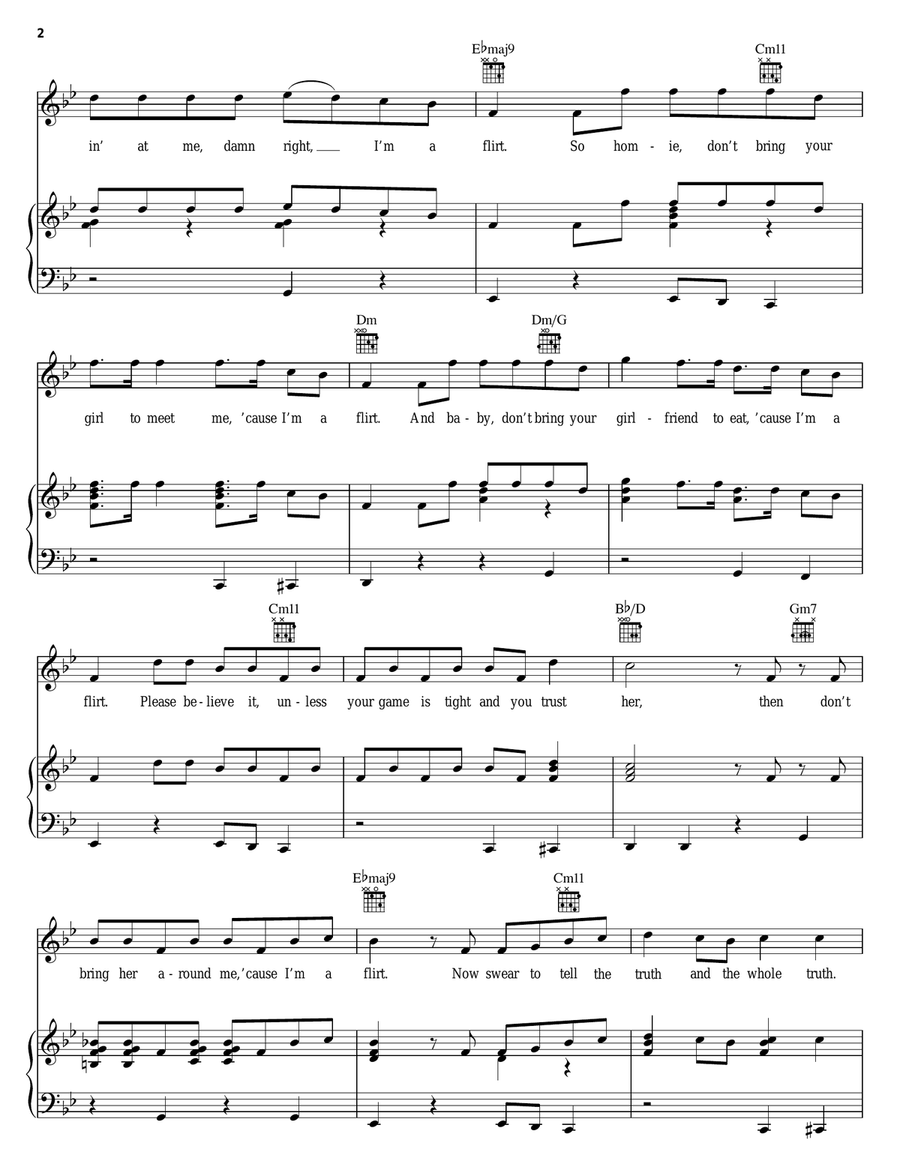 I'm A Flirt Remix Piano, Vocal, Guitar scores gallery preview page 2