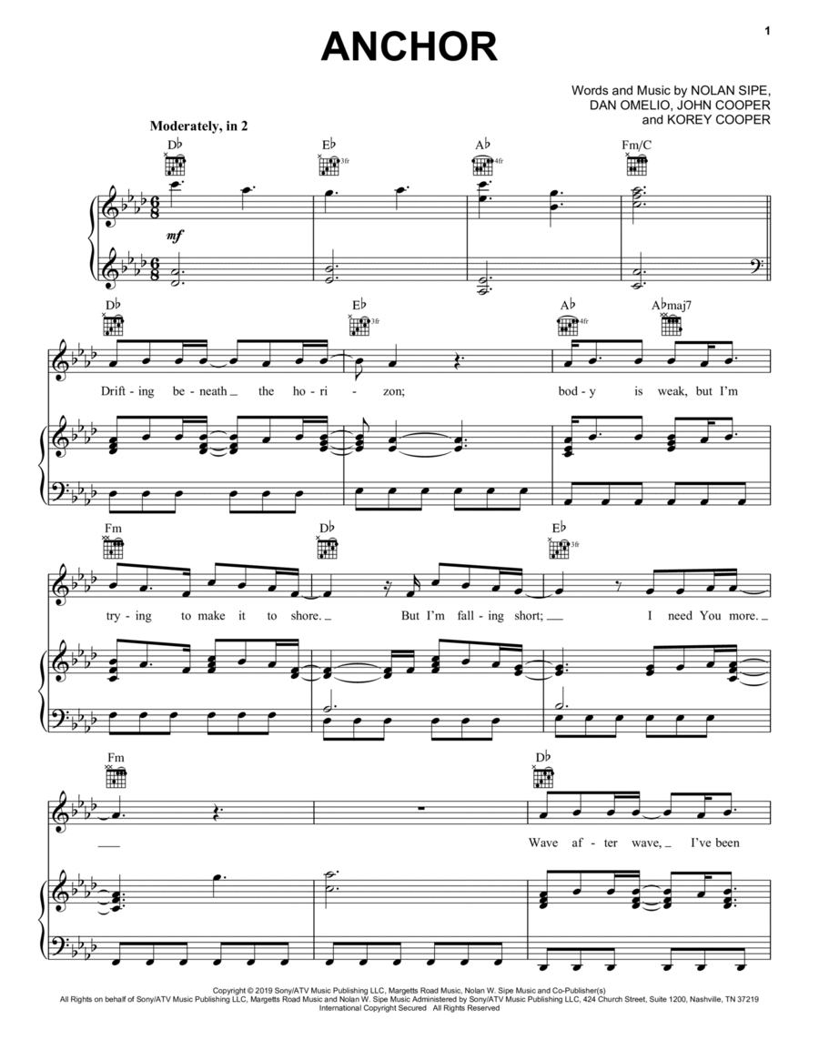 Anchor Anchor Piano, Vocal, Guitar scores gallery preview page 1