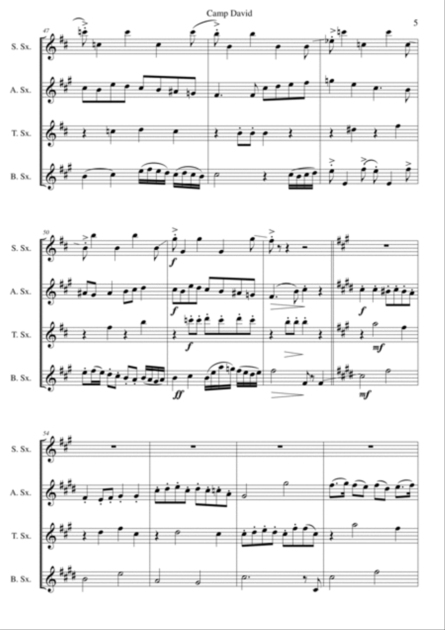 Camp David for saxophone quartet Saxophone Quartet scores gallery preview page 5