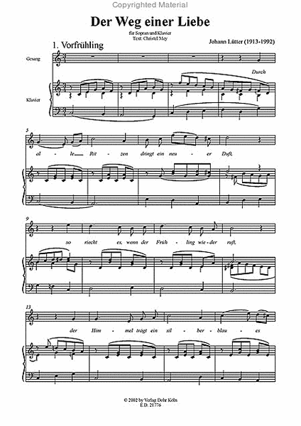 Der Weg einer Liebe für Sopran und Klavier (auf Texte von Christel Mey)