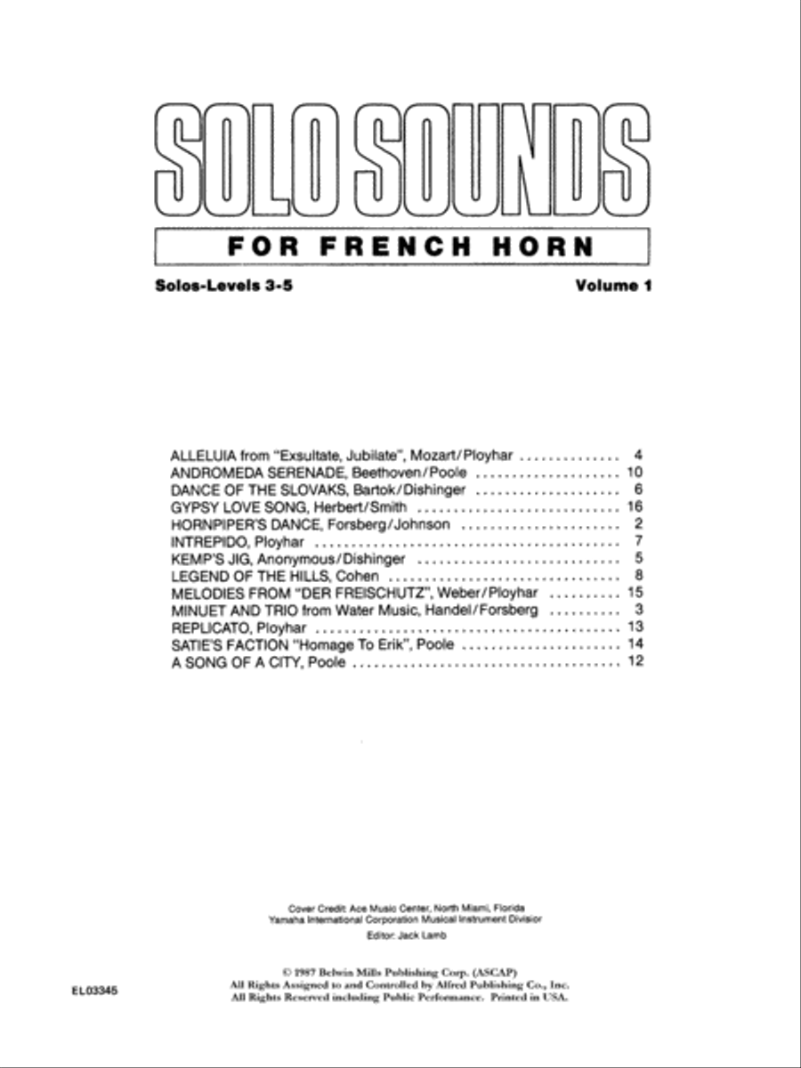 Solo Sounds for French Horn, Volume 1