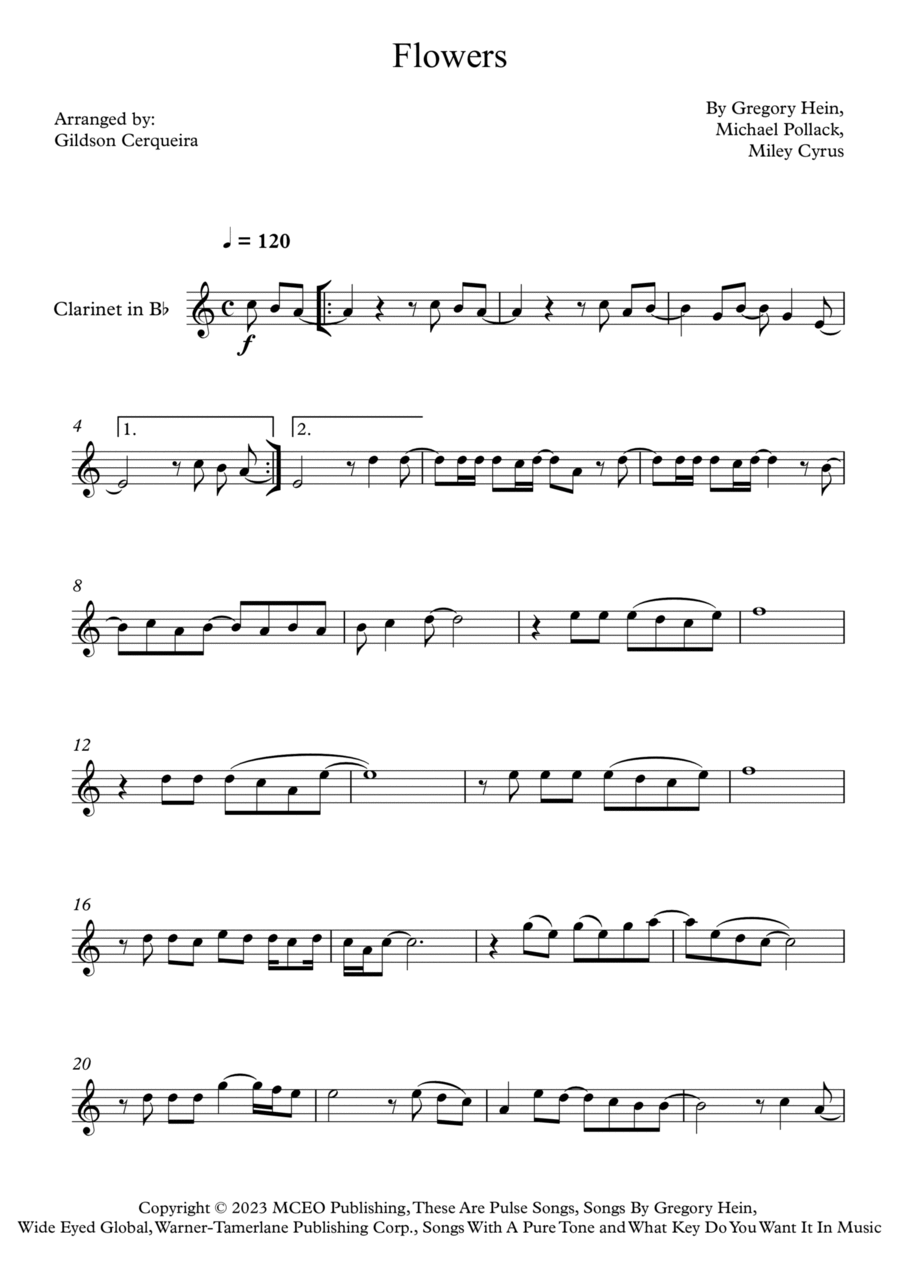 Flowers B-Flat Clarinet scores gallery preview page 1