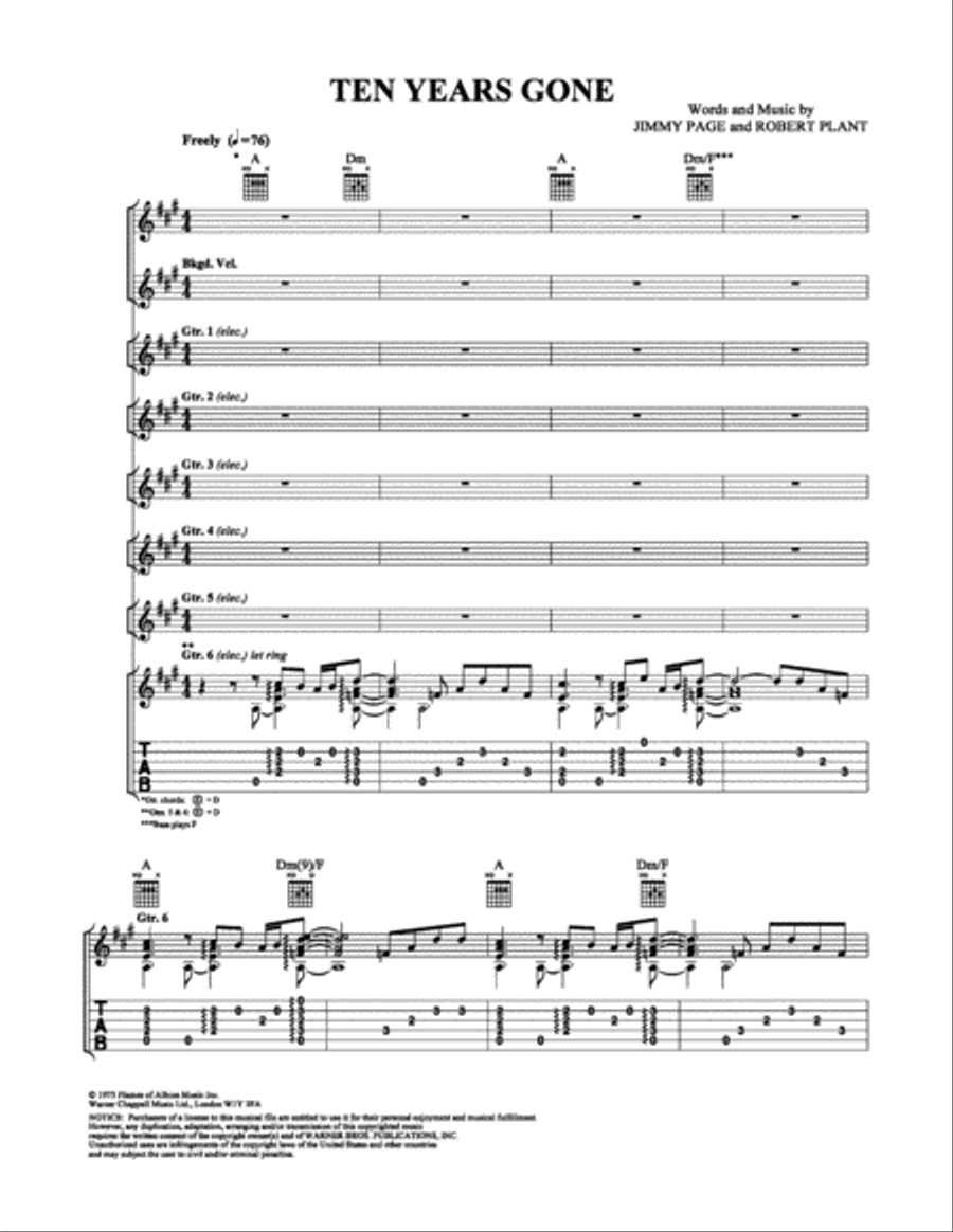 Ten Years Gone Electric Guitar scores gallery preview page 1