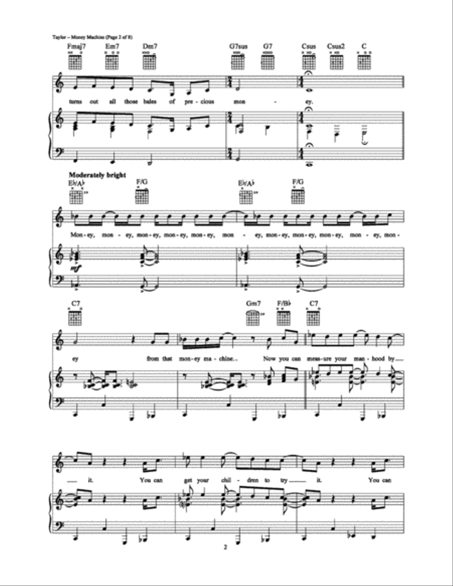 Money Machine Piano, Vocal, Guitar scores gallery preview page 2