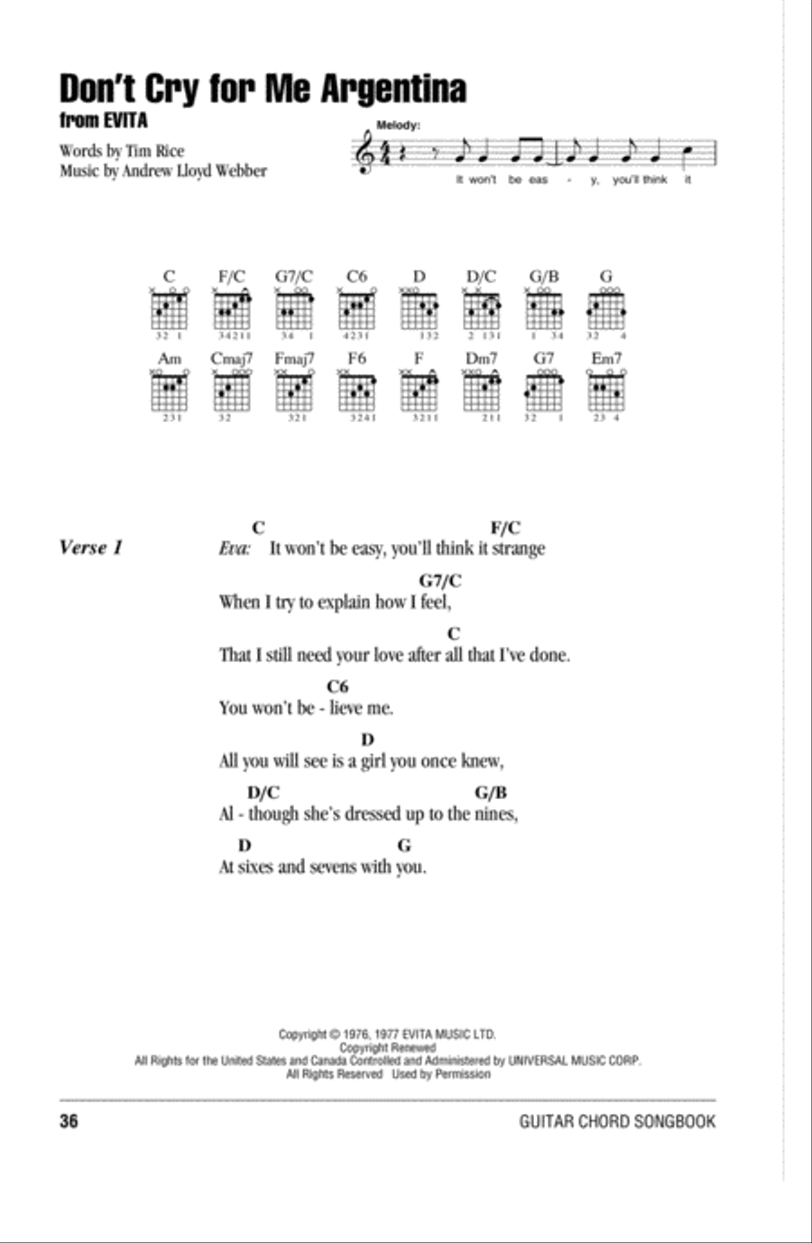 Don't Cry For Me Argentina Guitar scores gallery preview page 1