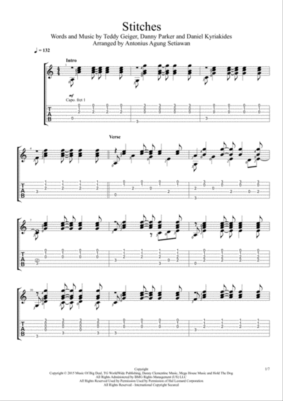 Stitches Acoustic Guitar scores gallery preview page 1