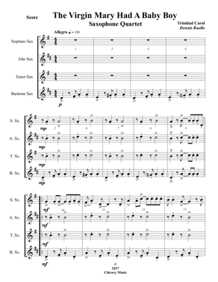 The Virgin Mary Had A Baby Boy - Saxophone Quartet (SATB/AATB) - Intermediate