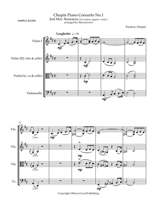 Book cover for Chopin Piano Concerto No. 1, 2nd Movement - Romanza-, first theme for String Trio