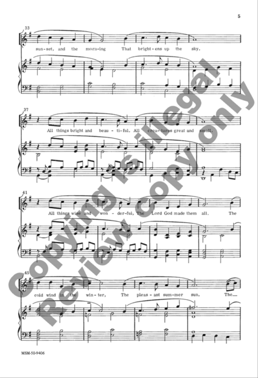 All Things Bright and Beautiful Unison Choir scores gallery preview page 9