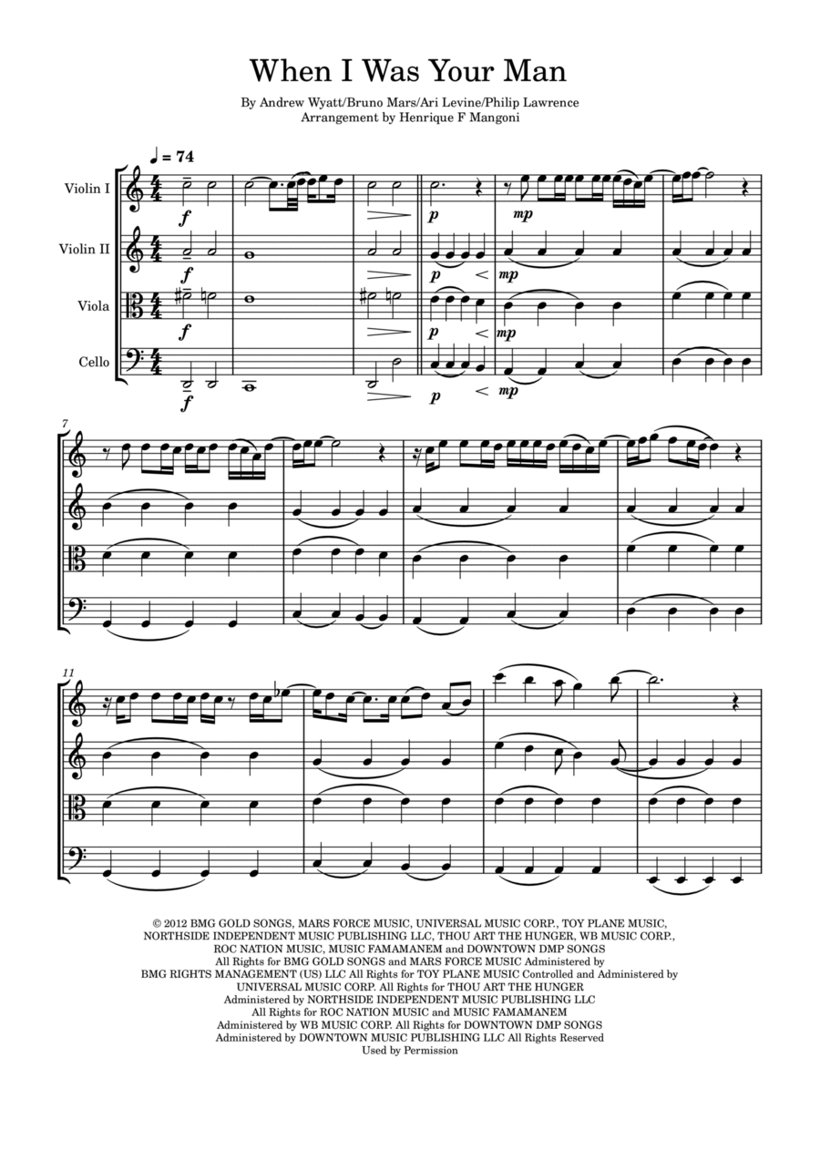 When I Was Your Man String Quartet scores gallery preview page 1
