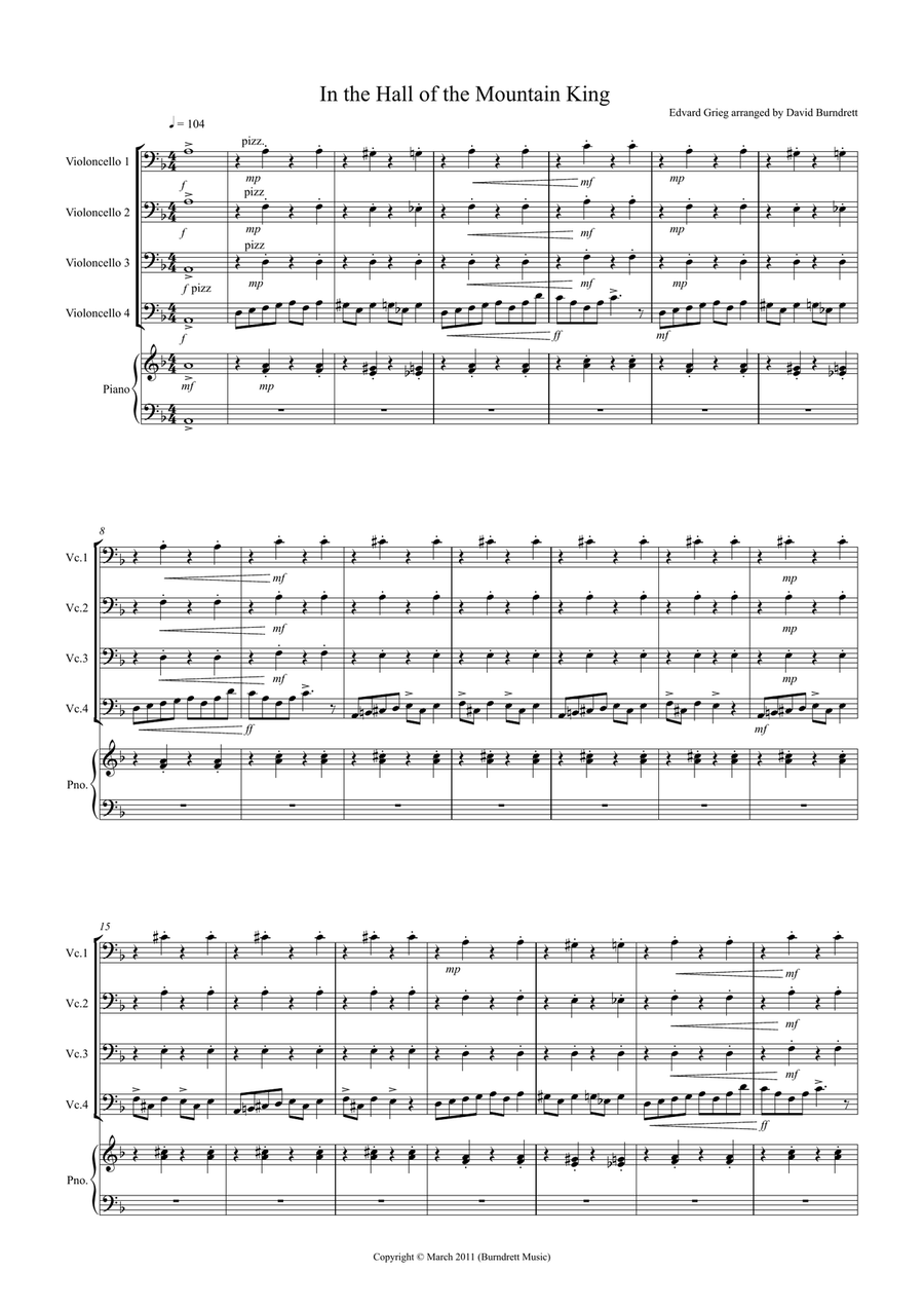 In the Hall of the Mountain King for Cello Quartet Cello Solo scores gallery preview page 1