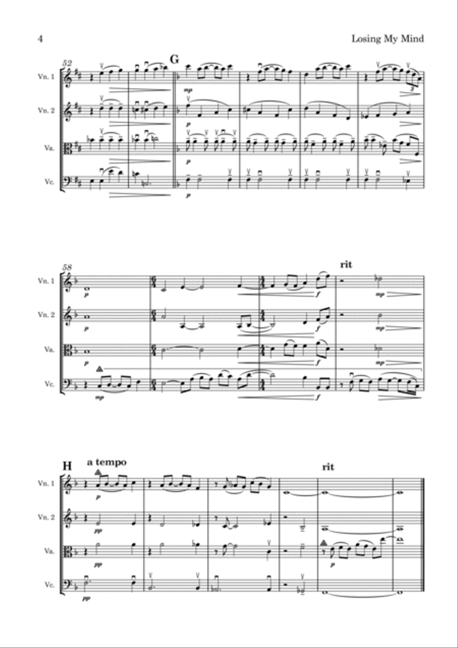 Losing My Mind String Quartet scores gallery preview page 4