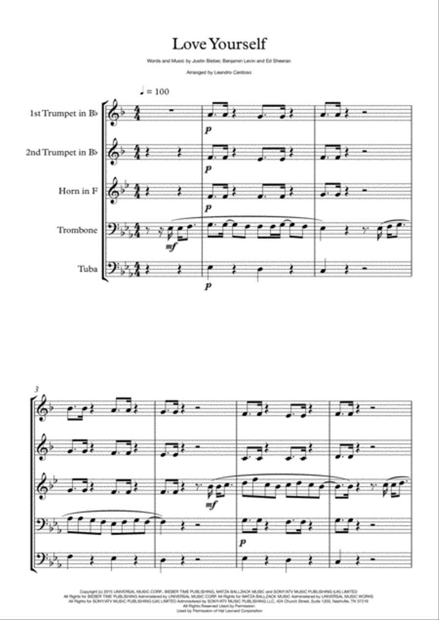 Love Yourself Brass Ensemble scores gallery preview page 1