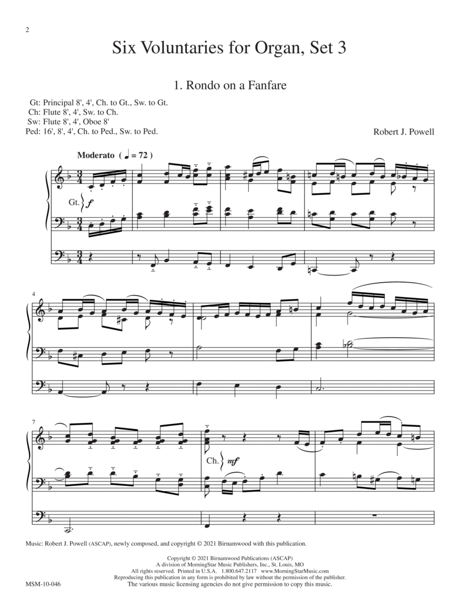 Six Voluntaries for Organ, Set 3 Organ scores gallery preview page 1
