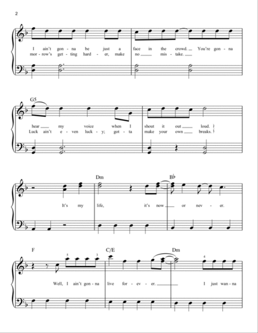 It's My Life Easy Piano scores gallery preview page 2