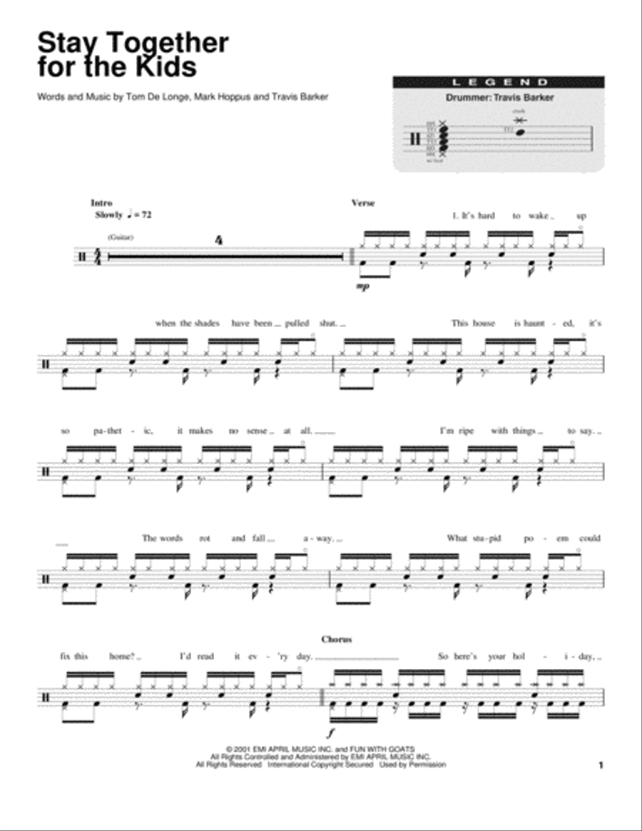 Stay Together For The Kids Drum Set scores gallery preview page 1