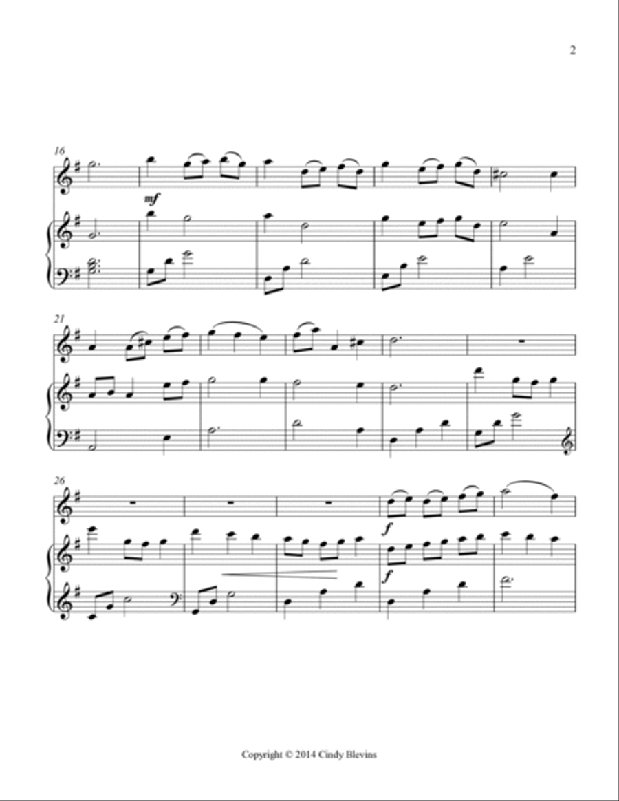 Minuet in G, for Harp and Native American Flute Flute scores gallery preview page 3