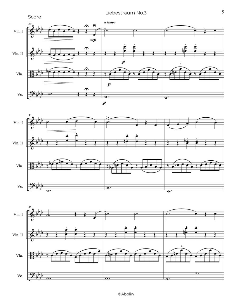 Liszt: Liebestraum S.541, No.3 - String Quartet String Quartet scores gallery preview page 6
