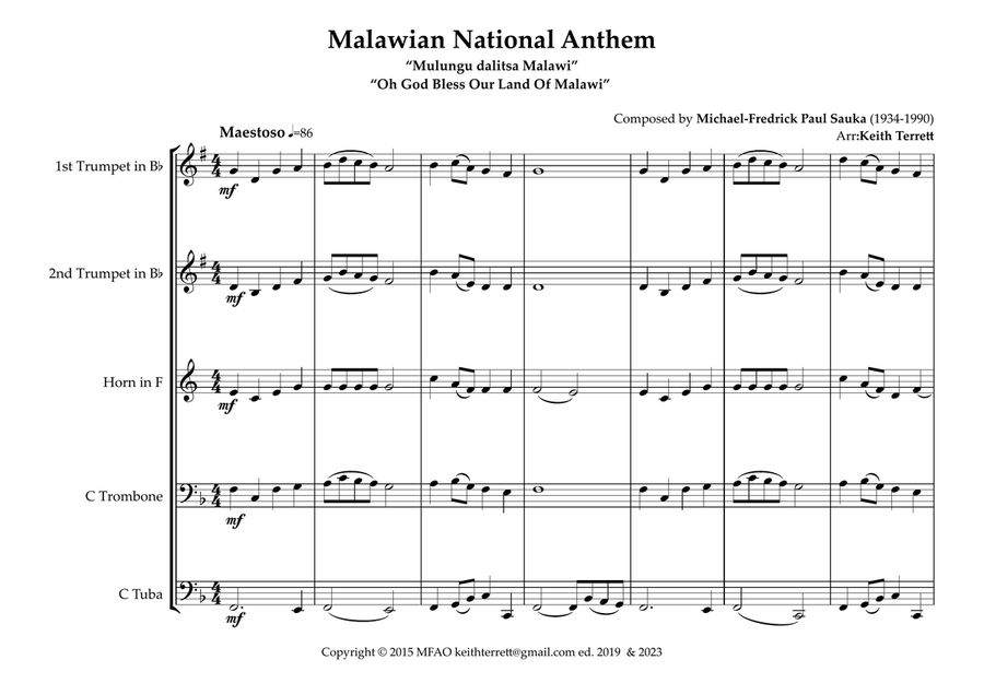 Malawi National Anthem for Brass Quintet (World National Anthem Series) Brass Quintet scores gallery preview page 2